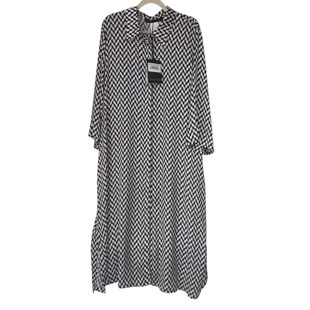 Marina Rinaldi Disegno Shirt Dress Womens 22 Black White Geometric NWT $365